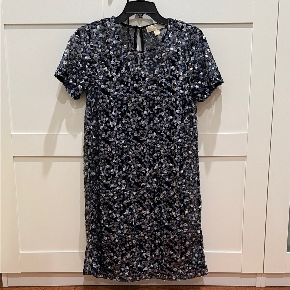 Michael Kors Black and Silver Sequin Midi Dress